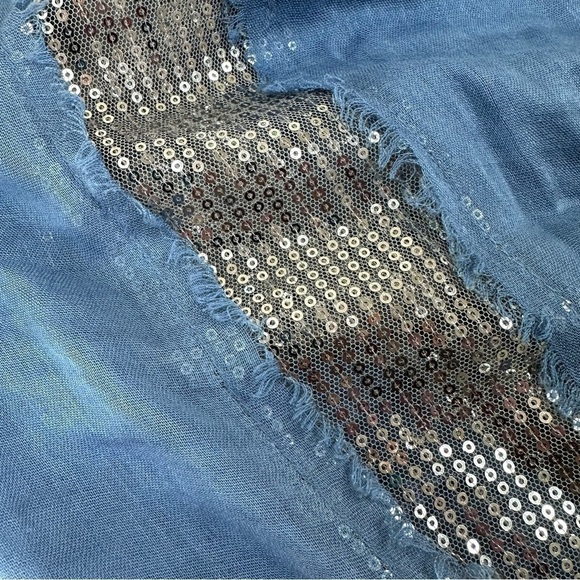 Huge Teal Blue Sequined Lightweight Scarf Wrap Beach Coverup - Picture 8 of 9